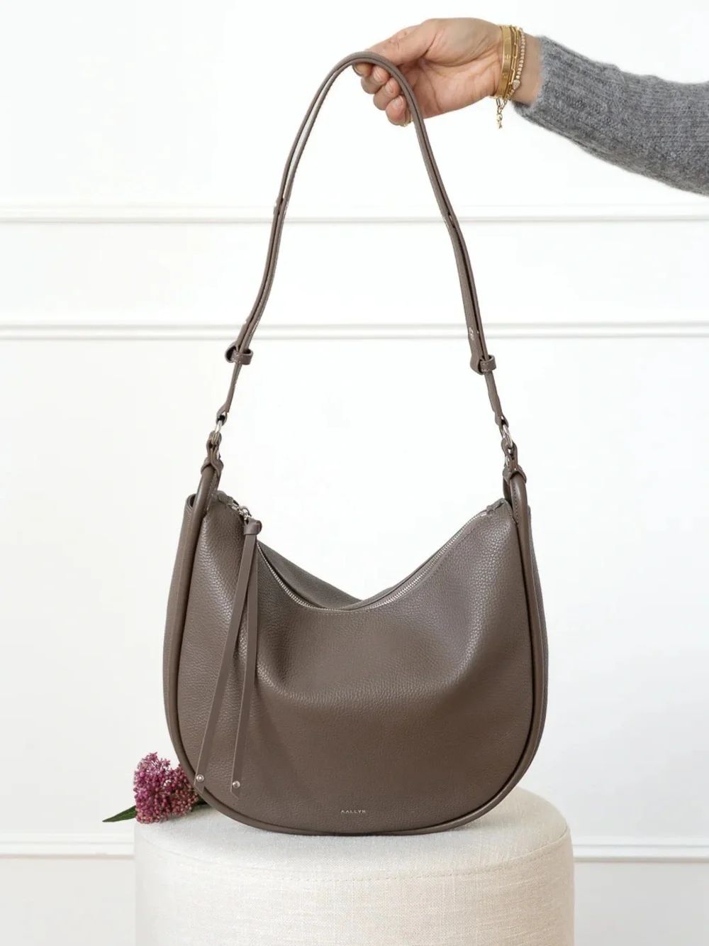 Aallyn Marley pebbled hobo shoulder bag taupe